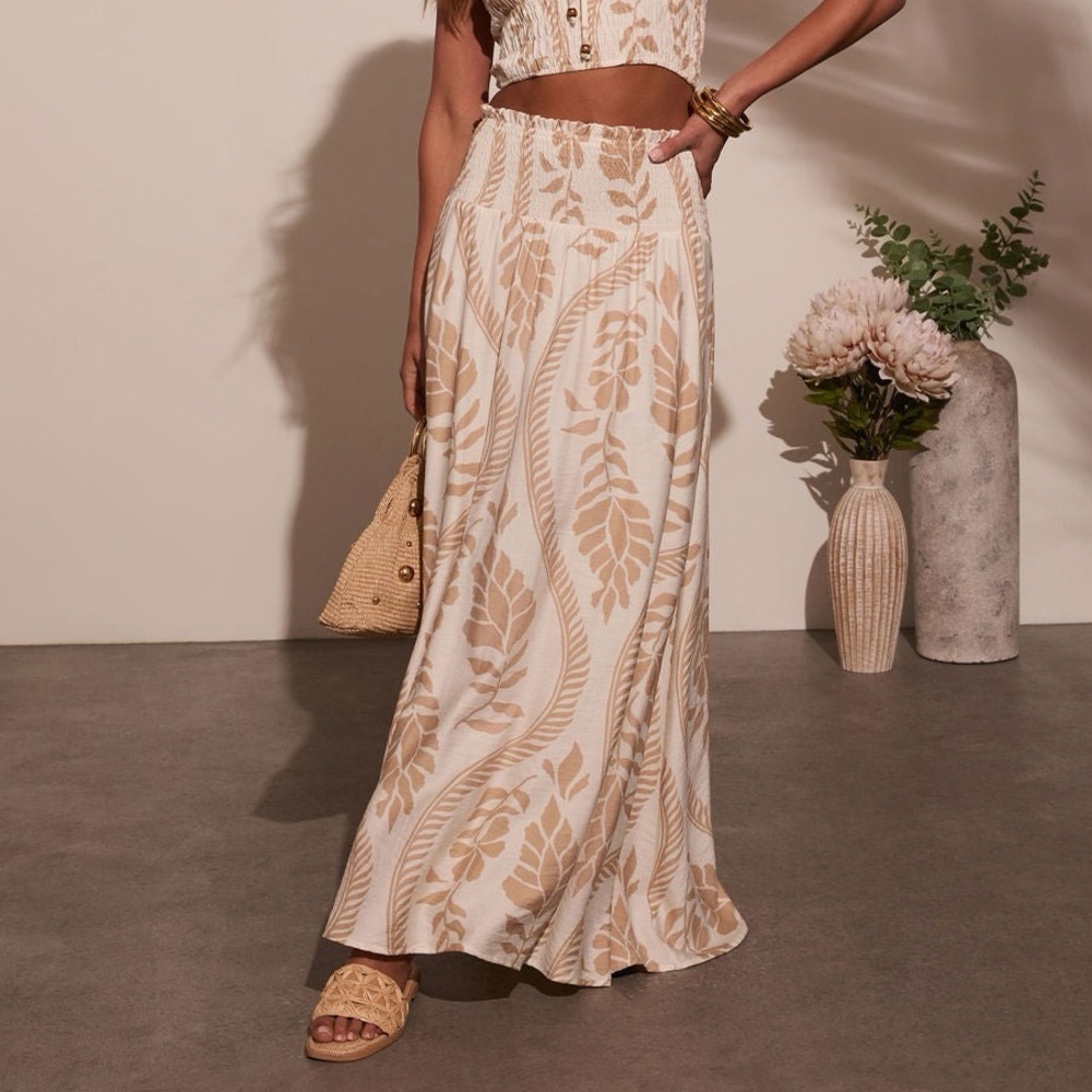βοΈ VICI Collection Coastal Views Tropical Maxi Skirt Cream Beige Neutral Floral - Picture 2 of 15
